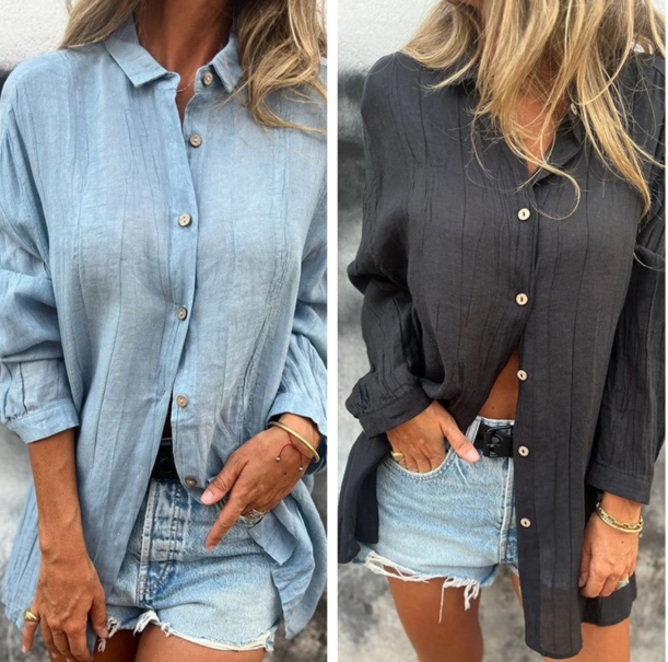 💖Zeitlich begrenzter Ausverkauf – 50 % Rabatt💖Übergroßes Button-Down-Hemd aus Leinen für Damen
