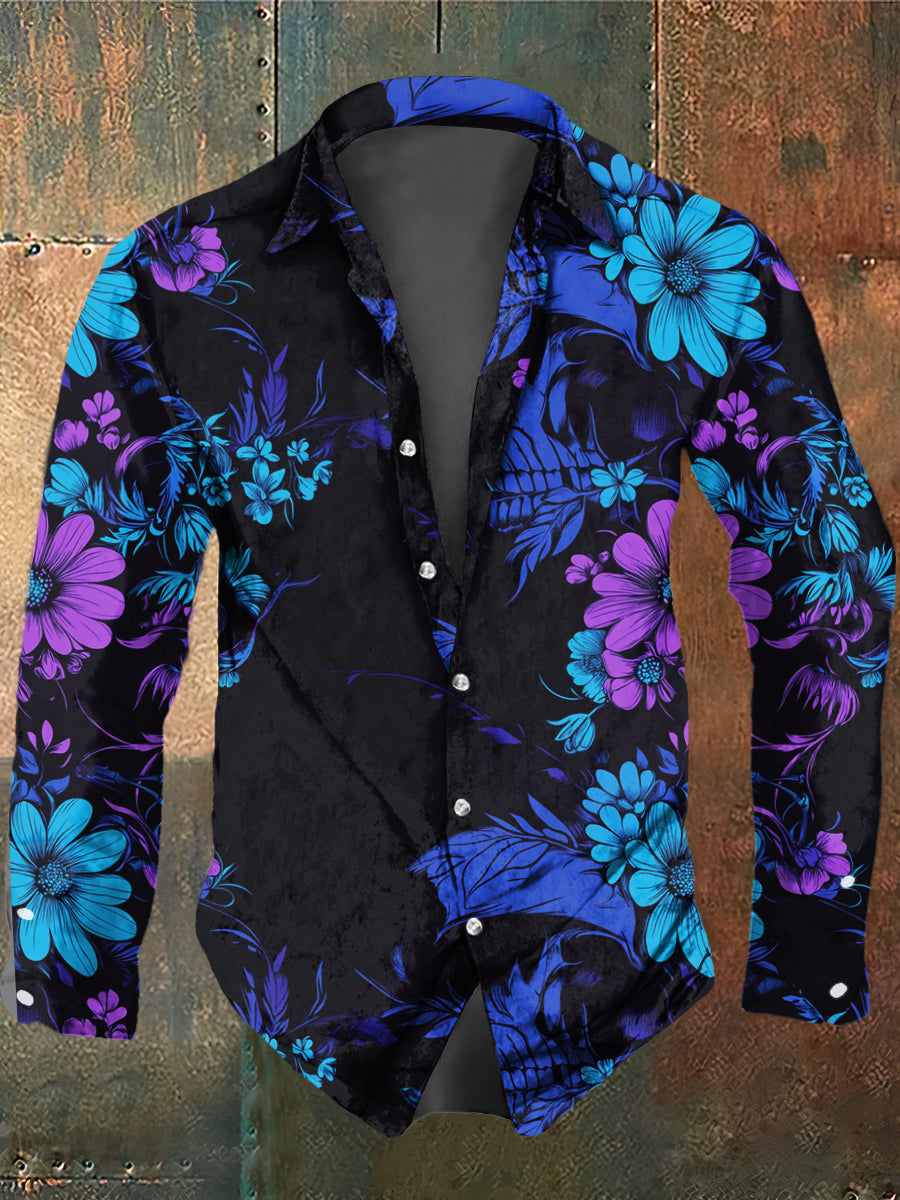 Lässiges Vintage-Hemd im Retro-Dark-Style mit Everlasting-Blumen-Print für Herren