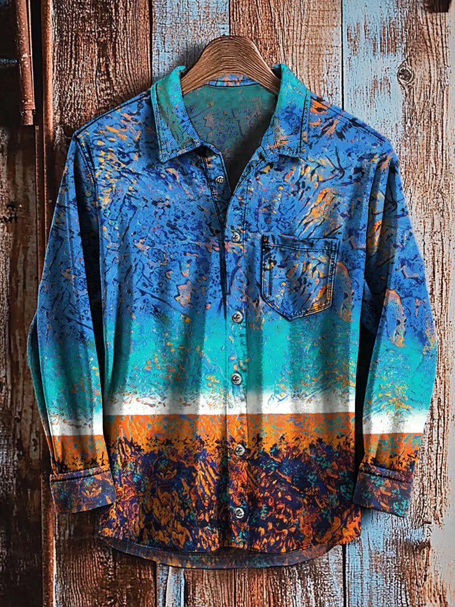 Langärmliges Herren-Hemd mit Retro-Kunstdruck