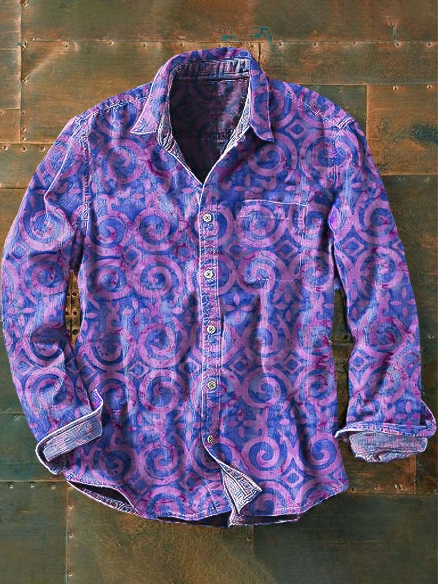 Langärmliges Herren-Vintage-Hemd mit Blumen druck