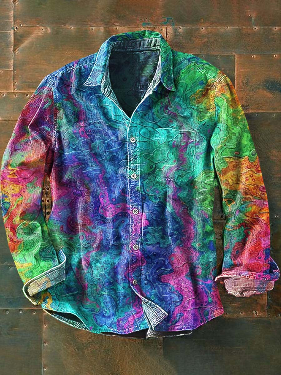 Herren Retro bunt bedrucktes langärmliges Hemd