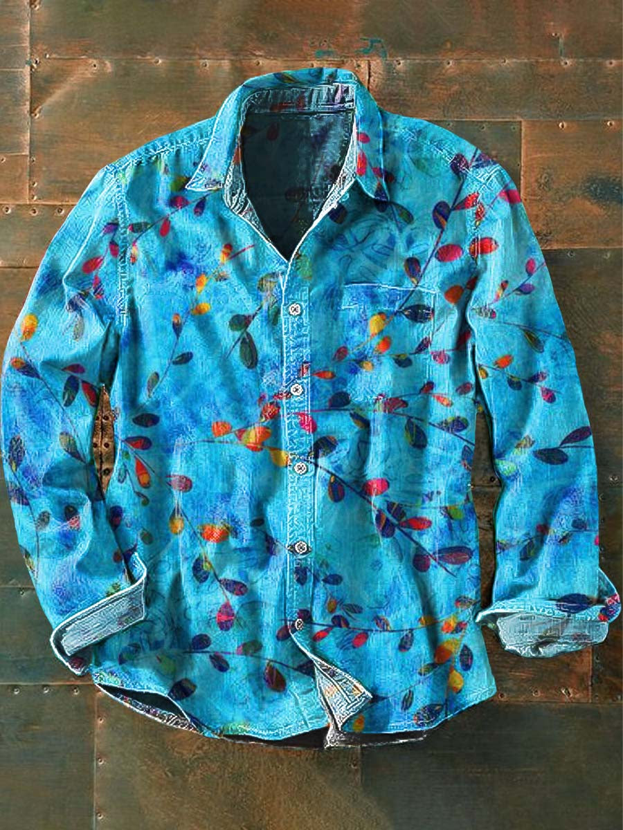 Langärmliges Herren-Vintage-Hemd mit Blumen druck