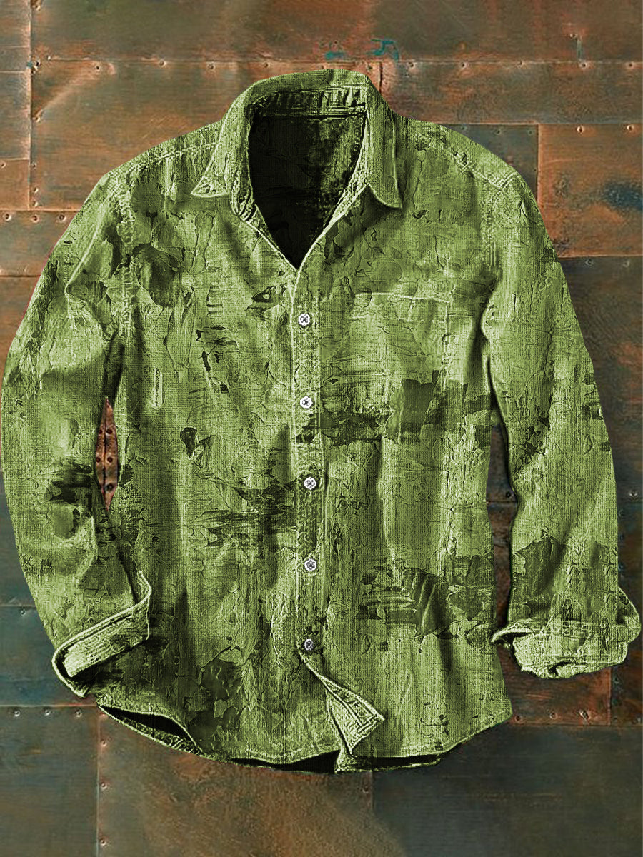 Unisex Herren Vintage Western Grün Graffiti Abstrakt Print Lässiges Langärmliges Hemd