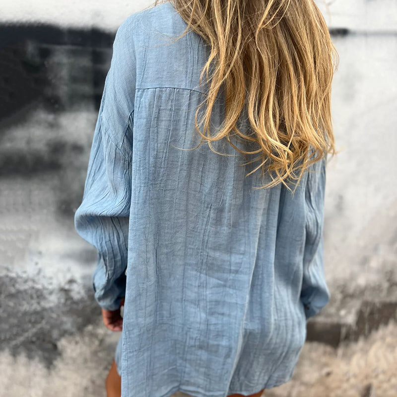 💖Zeitlich begrenzter Ausverkauf – 50 % Rabatt💖Übergroßes Button-Down-Hemd aus Leinen für Damen