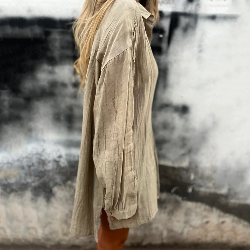 💖Zeitlich begrenzter Ausverkauf – 50 % Rabatt💖Übergroßes Button-Down-Hemd aus Leinen für Damen