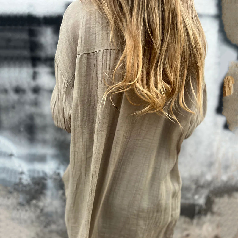 💖Zeitlich begrenzter Ausverkauf – 50 % Rabatt💖Übergroßes Button-Down-Hemd aus Leinen für Damen