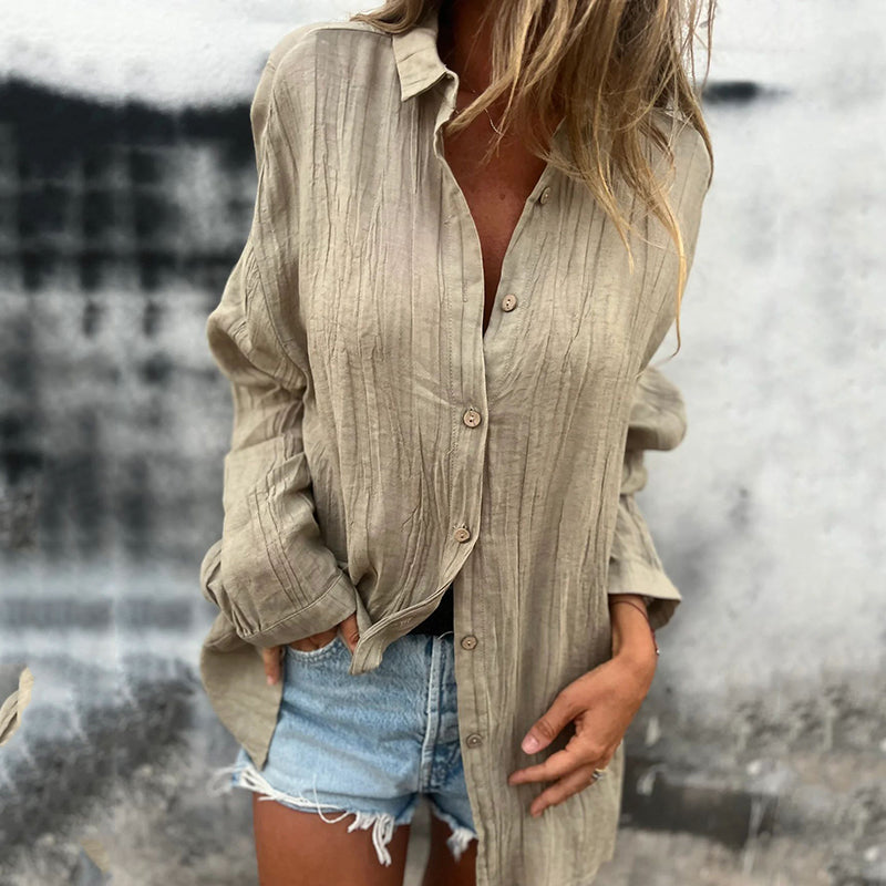 💖Zeitlich begrenzter Ausverkauf – 50 % Rabatt💖Übergroßes Button-Down-Hemd aus Leinen für Damen