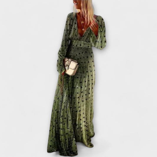 Elegantes langes Kleid mit Polka-Dot-Print